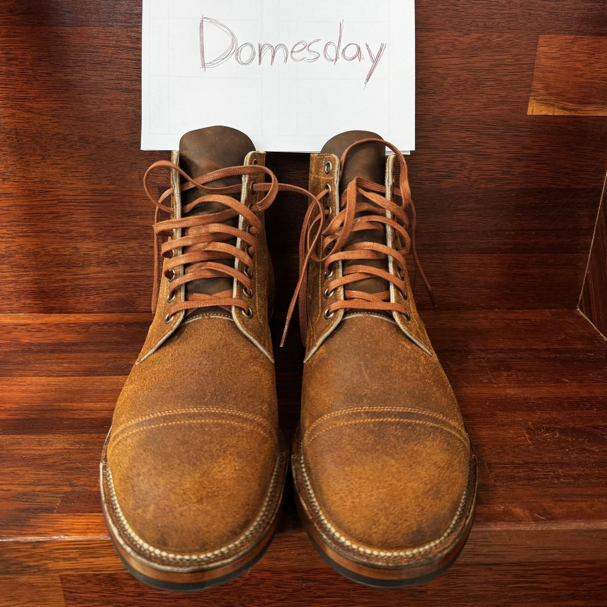 Photo by have.boots.will.travel on October 1, 2024 of the Viberg Service Boot PCT in Horween Golden Brown Predator Roughout.
