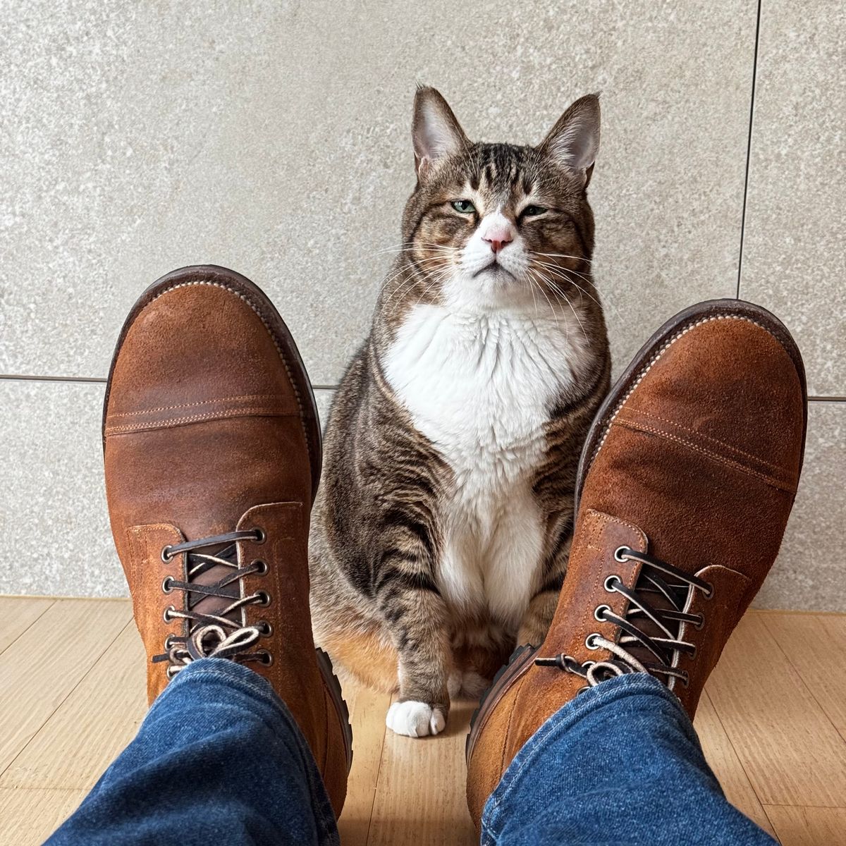 Photo by have.boots.will.travel on November 30, 2024 of the Viberg Service Boot PCT in Horween Golden Brown Predator Roughout.