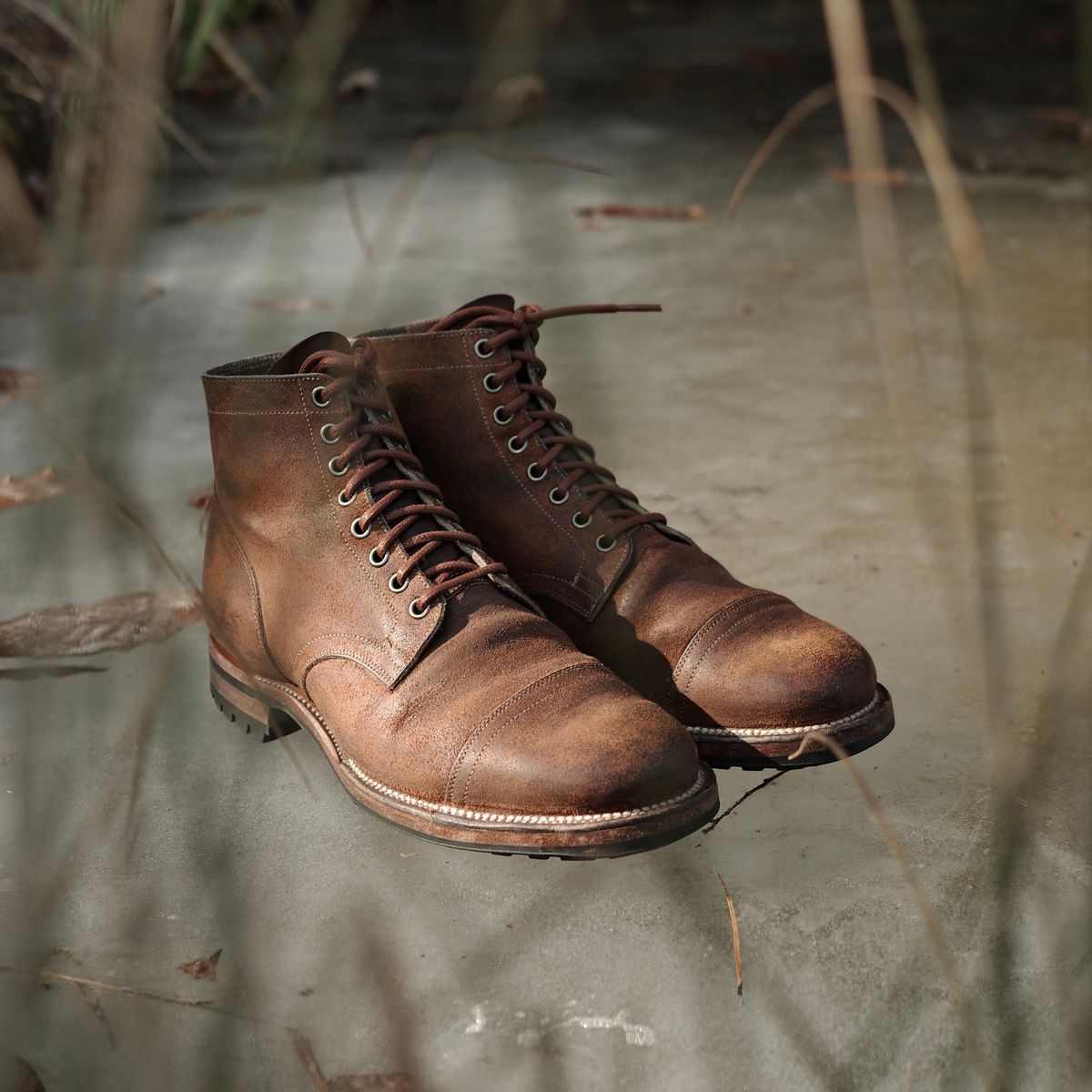 Photo by have.boots.will.travel on January 17, 2026 of the Viberg Service Boot PCT in Horween Golden Brown Predator Roughout.