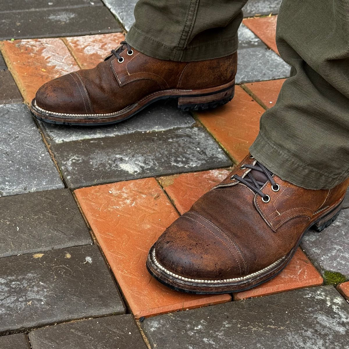 Photo by have.boots.will.travel on May 12, 2026 of the Viberg Service Boot PCT in Horween Golden Brown Predator Roughout.