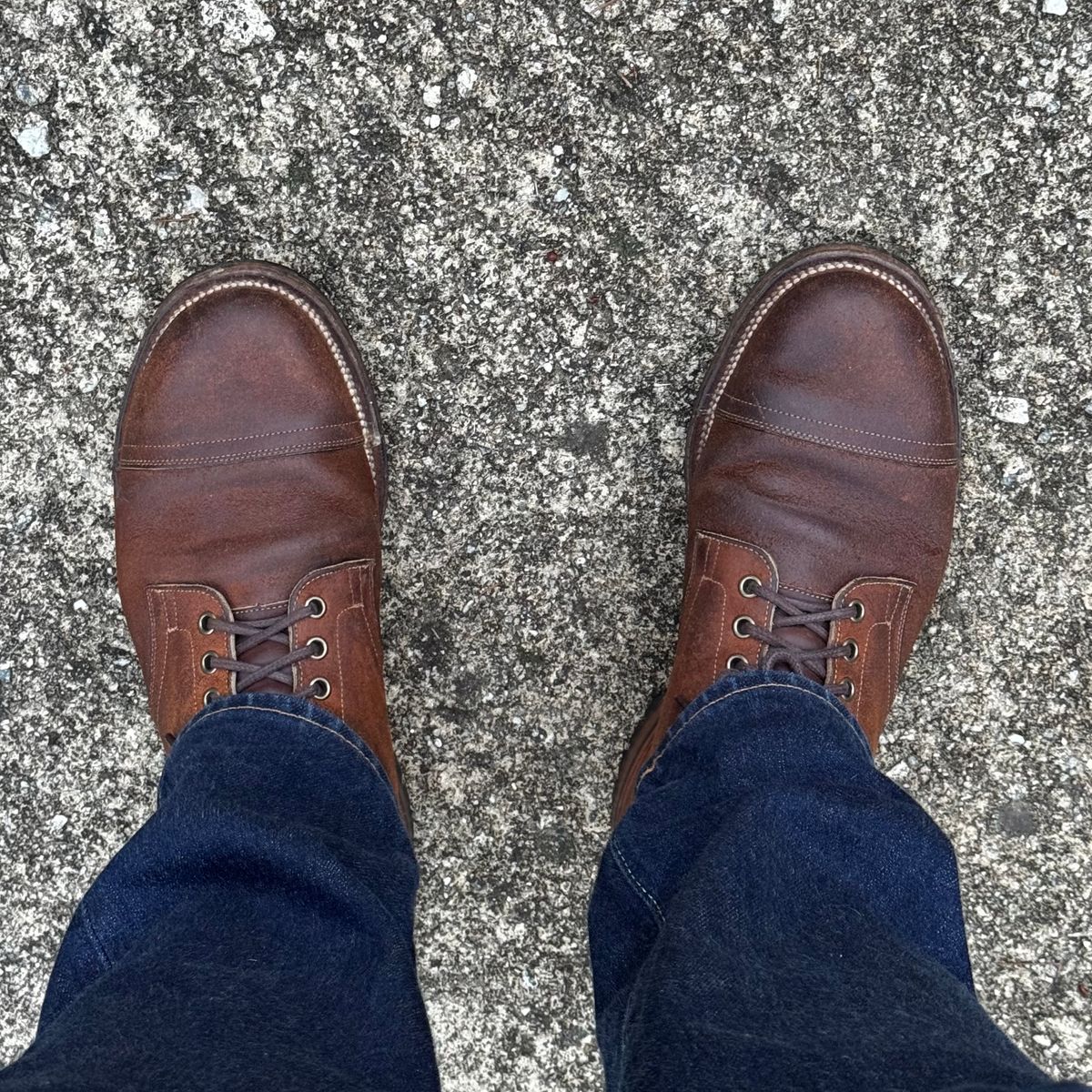 Photo by have.boots.will.travel on May 28, 2026 of the Viberg Service Boot PCT in Horween Golden Brown Predator Roughout.