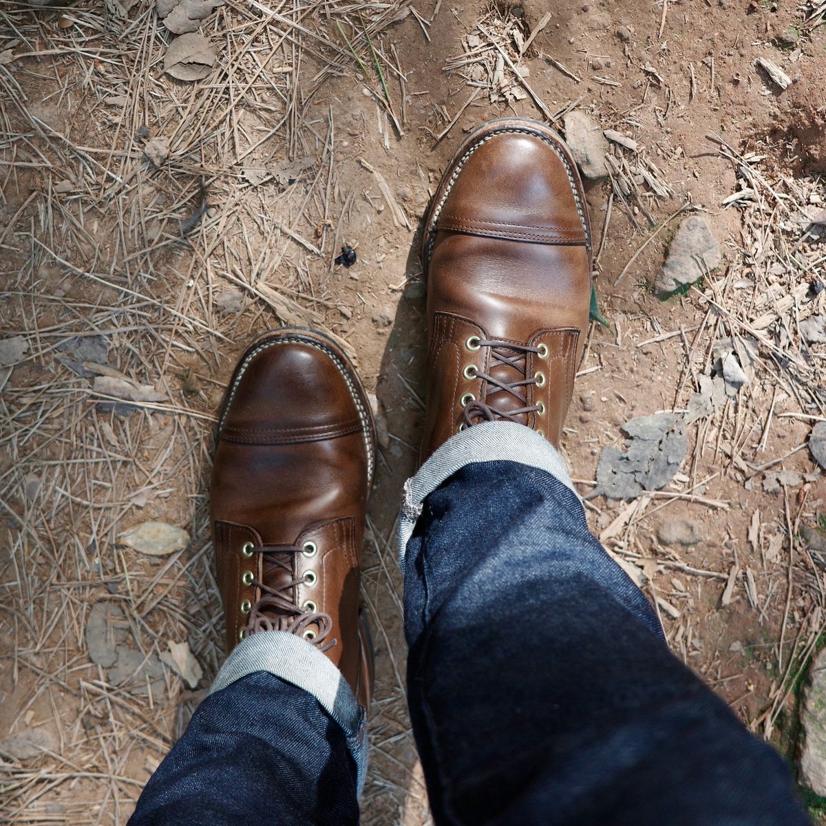 Photo by have.boots.will.travel on June 19, 2023 of the Viberg Service Boot PCT in Horween Natural Chromexcel.