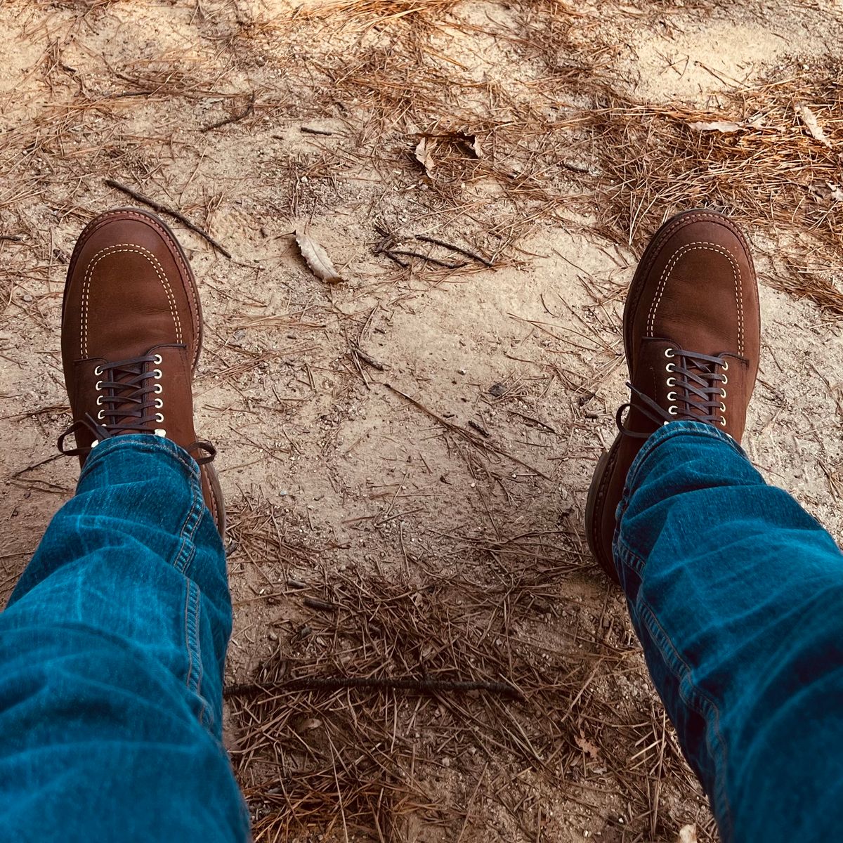 Photo by have.boots.will.travel on April 9, 2022 of the Alden Indy Boot in Horween Tobacco Smooth Chamois.