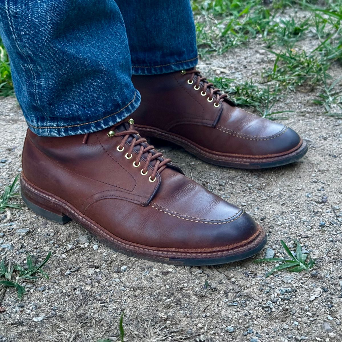 Photo by have.boots.will.travel on June 28, 2026 of the Alden Indy Boot in Horween Tobacco Smooth Chamois.