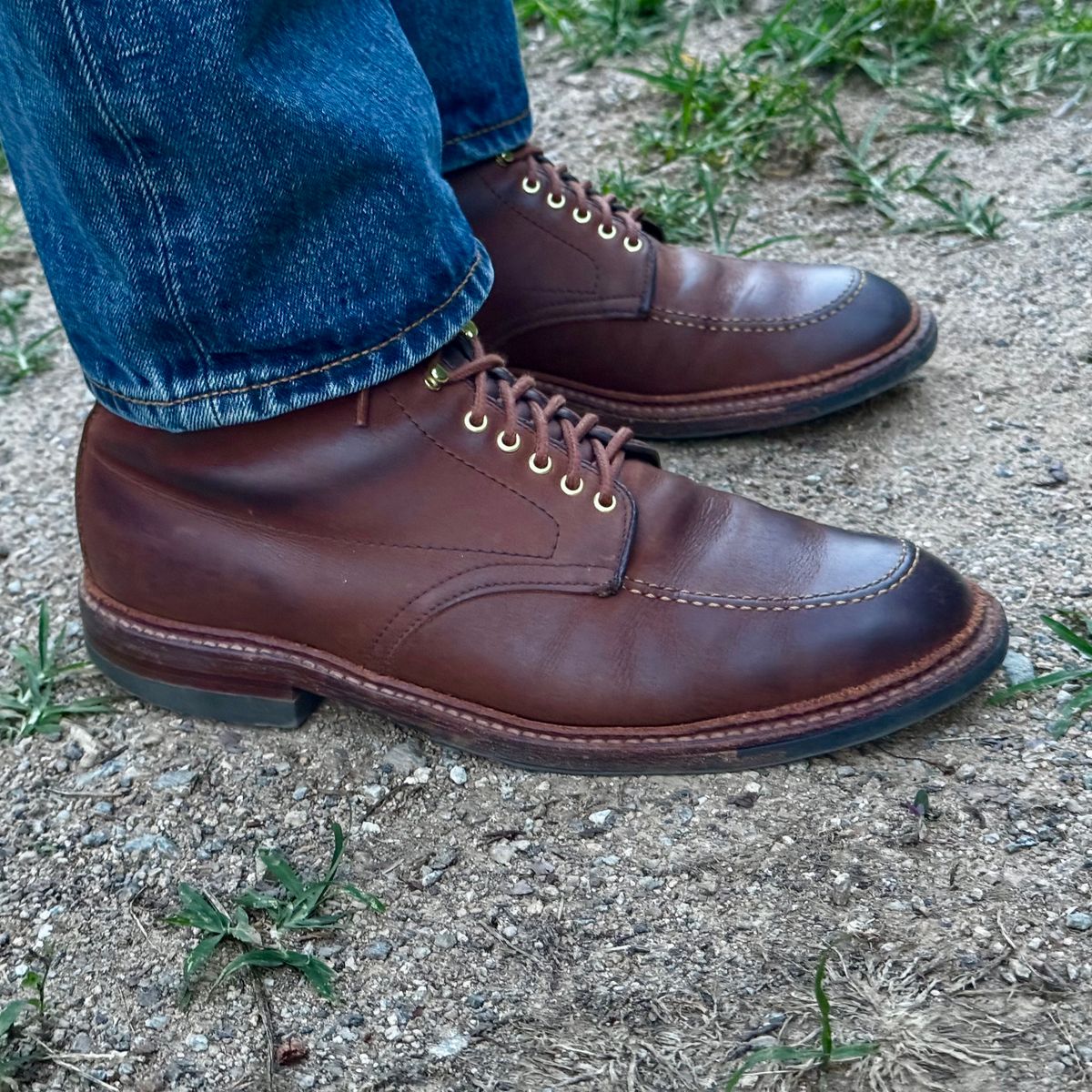 Photo by have.boots.will.travel on June 28, 2026 of the Alden Indy Boot in Horween Tobacco Smooth Chamois.