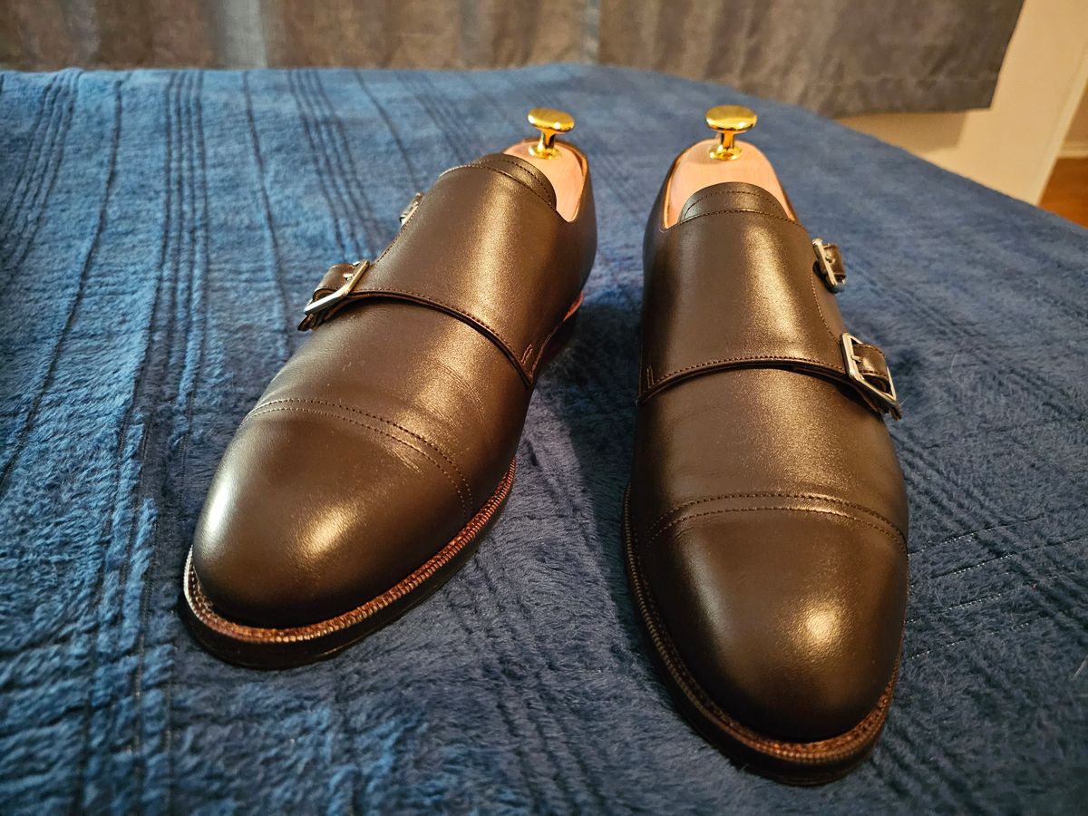 Photo by AspiringNormie on October 4, 2023 of the Meermin Double Monkstrap in Du Puy Dark Brown Country Calf.