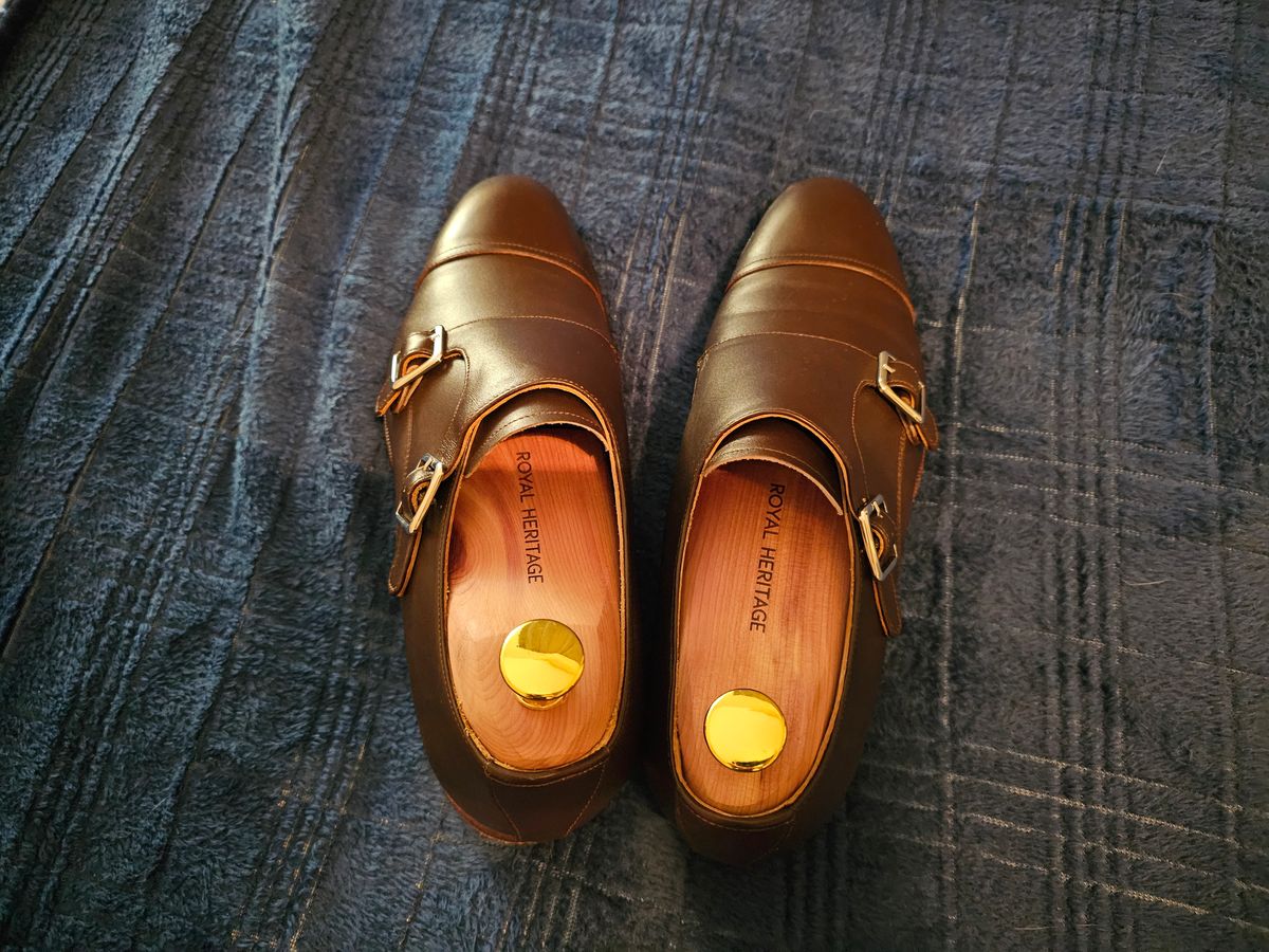 Photo by AspiringNormie on October 4, 2023 of the Meermin Double Monkstrap in Du Puy Dark Brown Country Calf.