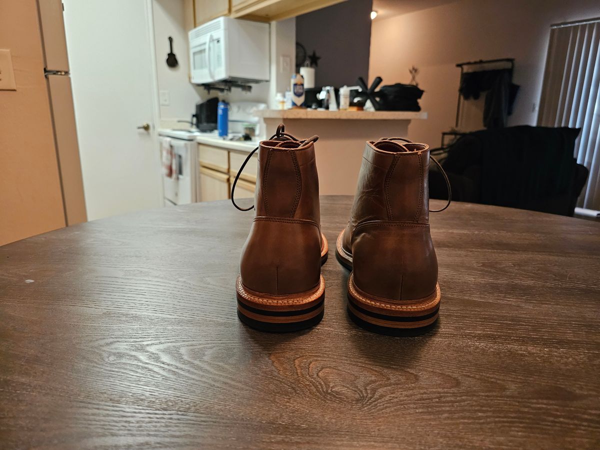 Photo by AspiringNormie on October 3, 2023 of the Grant Stone Ottawa Boot in Horween Dune Chromexcel.