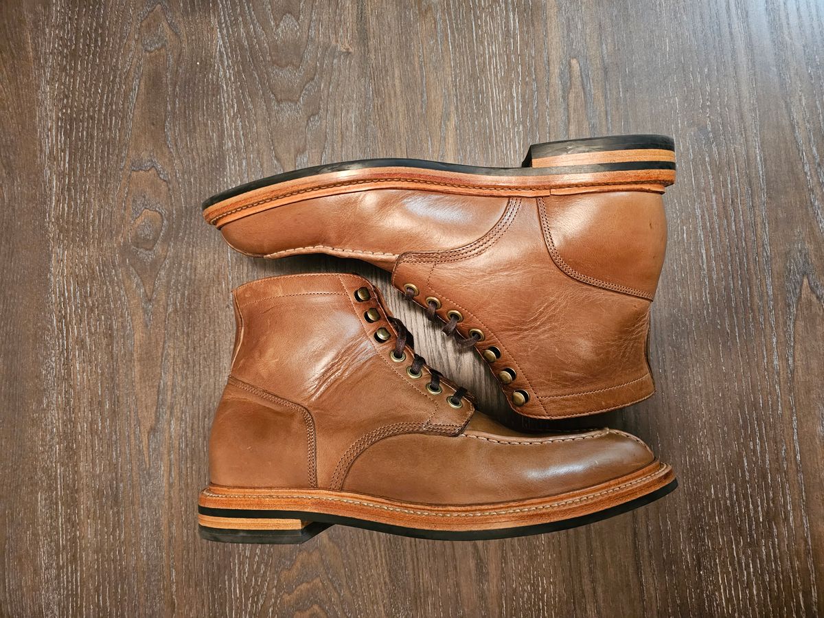 Photo by AspiringNormie on November 2, 2023 of the Grant Stone Ottawa Boot in Horween Dune Chromexcel.