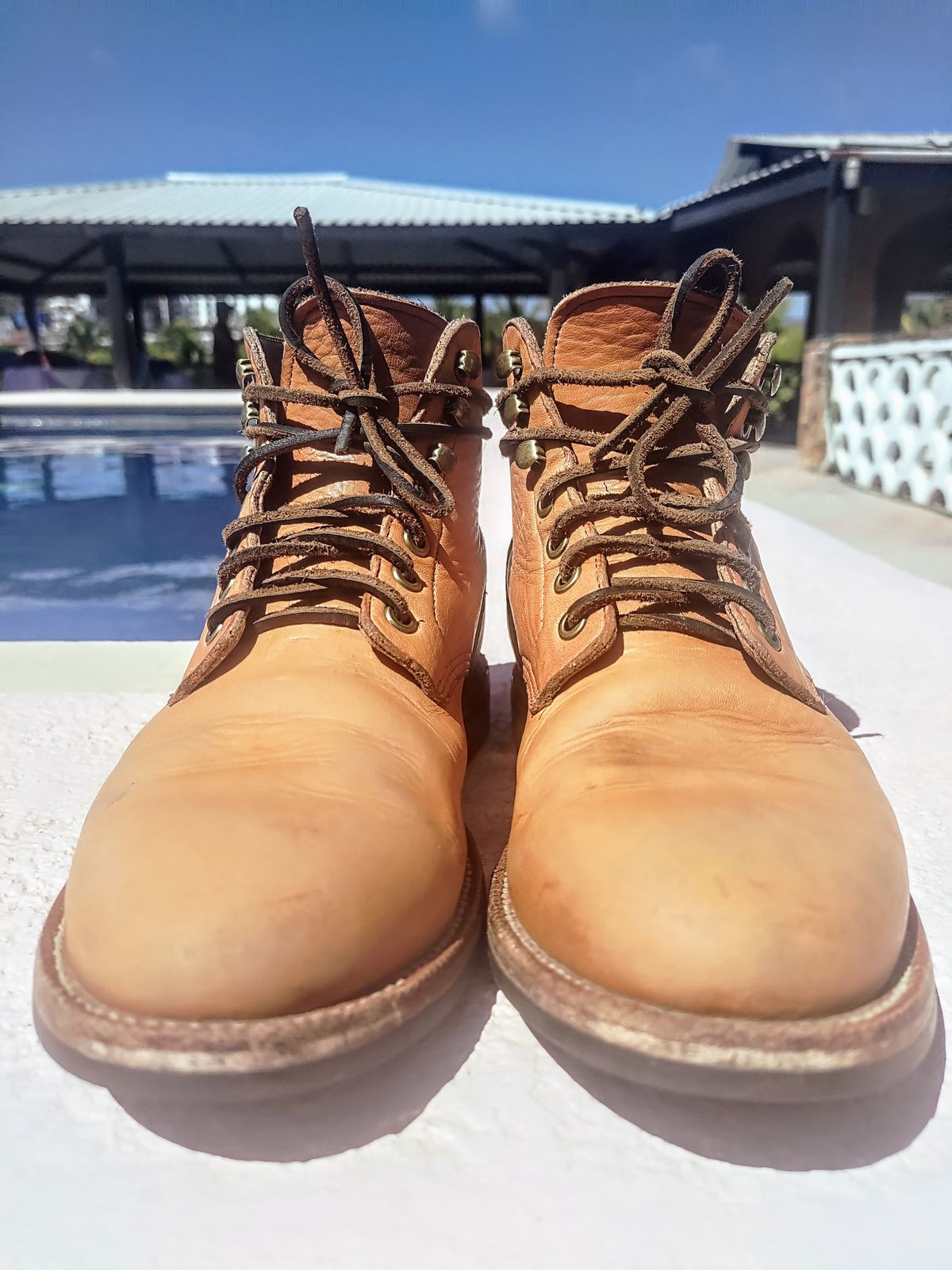 Photo by stephankarolat on February 4, 2023 of the Grant Stone Diesel Boot in Horween English Tan Essex.