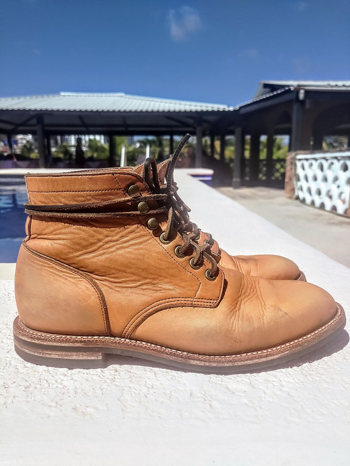 Photo by stephankarolat on February 4, 2023 of the Grant Stone Diesel Boot in Horween English Tan Essex.