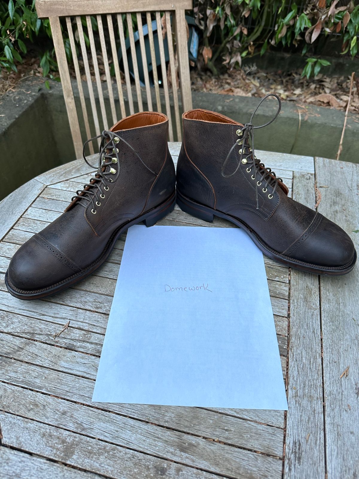 Photo by piratedoc on October 6, 2022 of the Viberg Service Boot BCT in C.F. Stead Zulu Waxed Kudu.