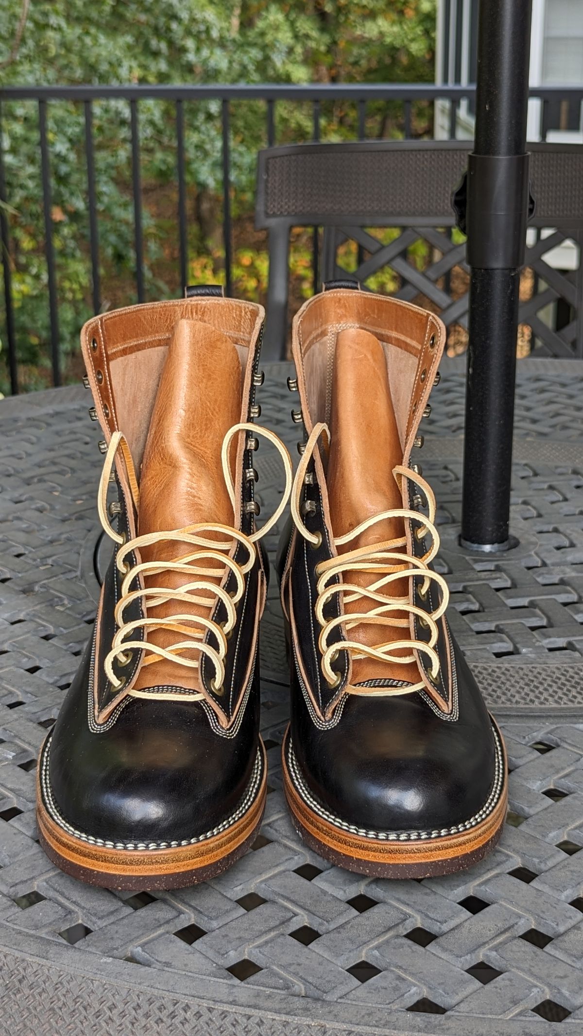 Photo by parcour on October 3, 2023 of the Onderhoud LCV01 Lineman Boot in Maryam Natural Horsebutt Overdyed Black.
