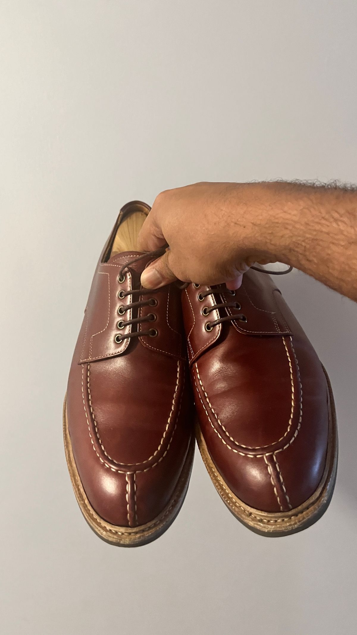 Photo by BigBadWolf on September 12, 2024 of the Meermin Split Toe Derby in Du Puy Burgundy Box Calf.