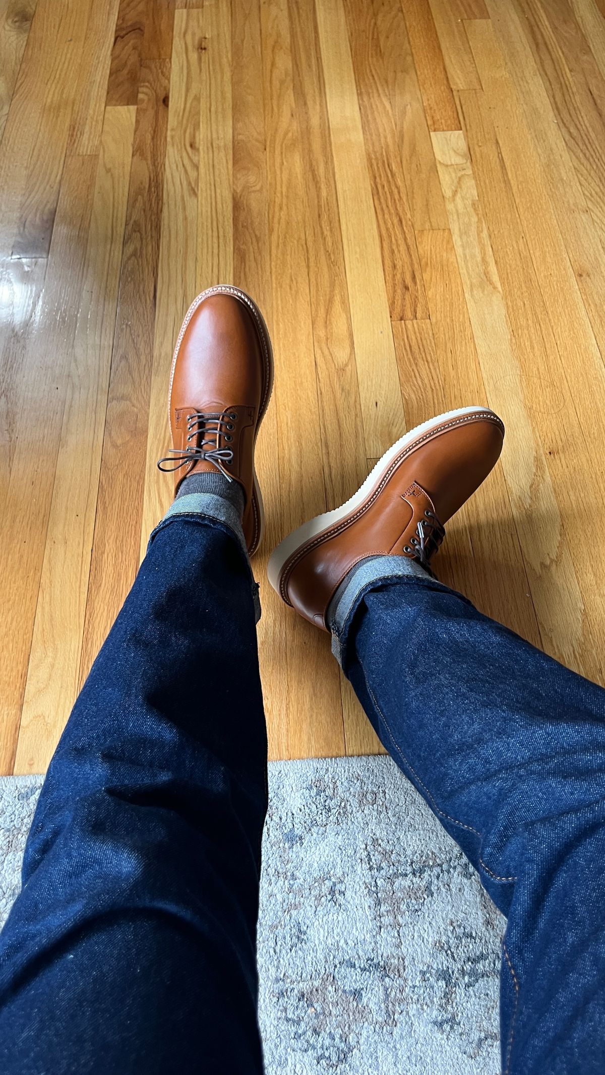 Photo by BigBadWolf on September 7, 2024 of the Grant Stone Plain Toe Blucher in Badalassi Carlo Saddle Tan Minerva.