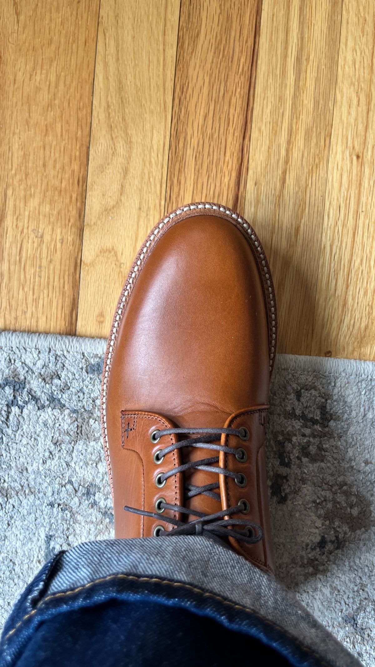 Photo by BigBadWolf on September 7, 2024 of the Grant Stone Plain Toe Blucher in Badalassi Carlo Saddle Tan Minerva.
