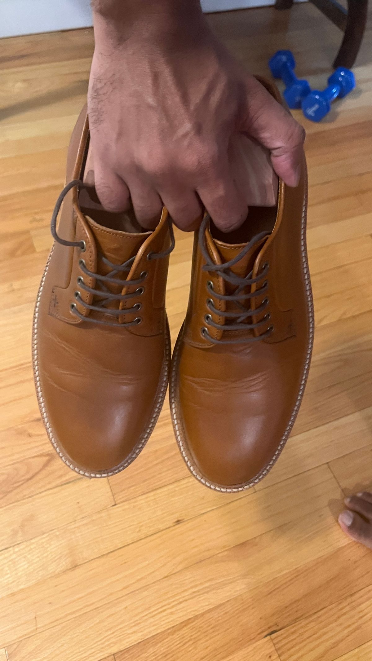 Photo by BigBadWolf on September 12, 2024 of the Grant Stone Plain Toe Blucher in Badalassi Carlo Saddle Tan Minerva.