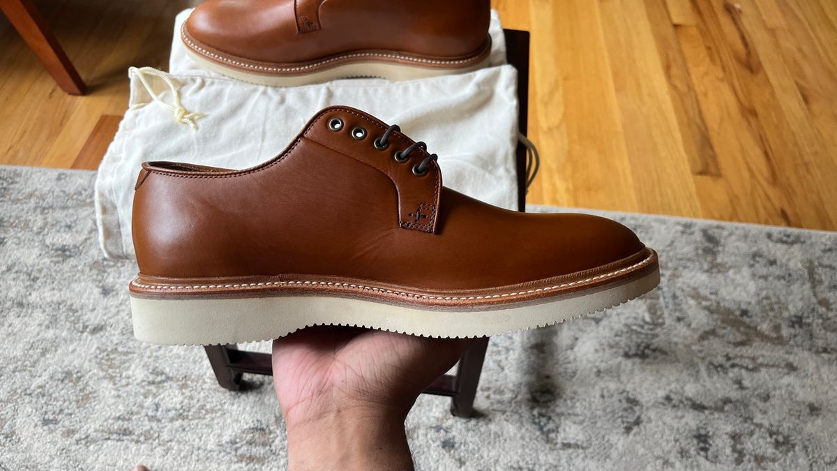 Photo by BigBadWolf on September 7, 2024 of the Grant Stone Plain Toe Blucher in Badalassi Carlo Saddle Tan Minerva.