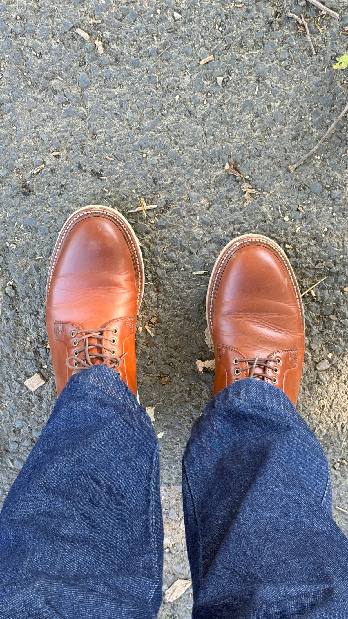 Photo by BigBadWolf on July 1, 2025 of the Grant Stone Plain Toe Blucher in Badalassi Carlo Saddle Tan Minerva.