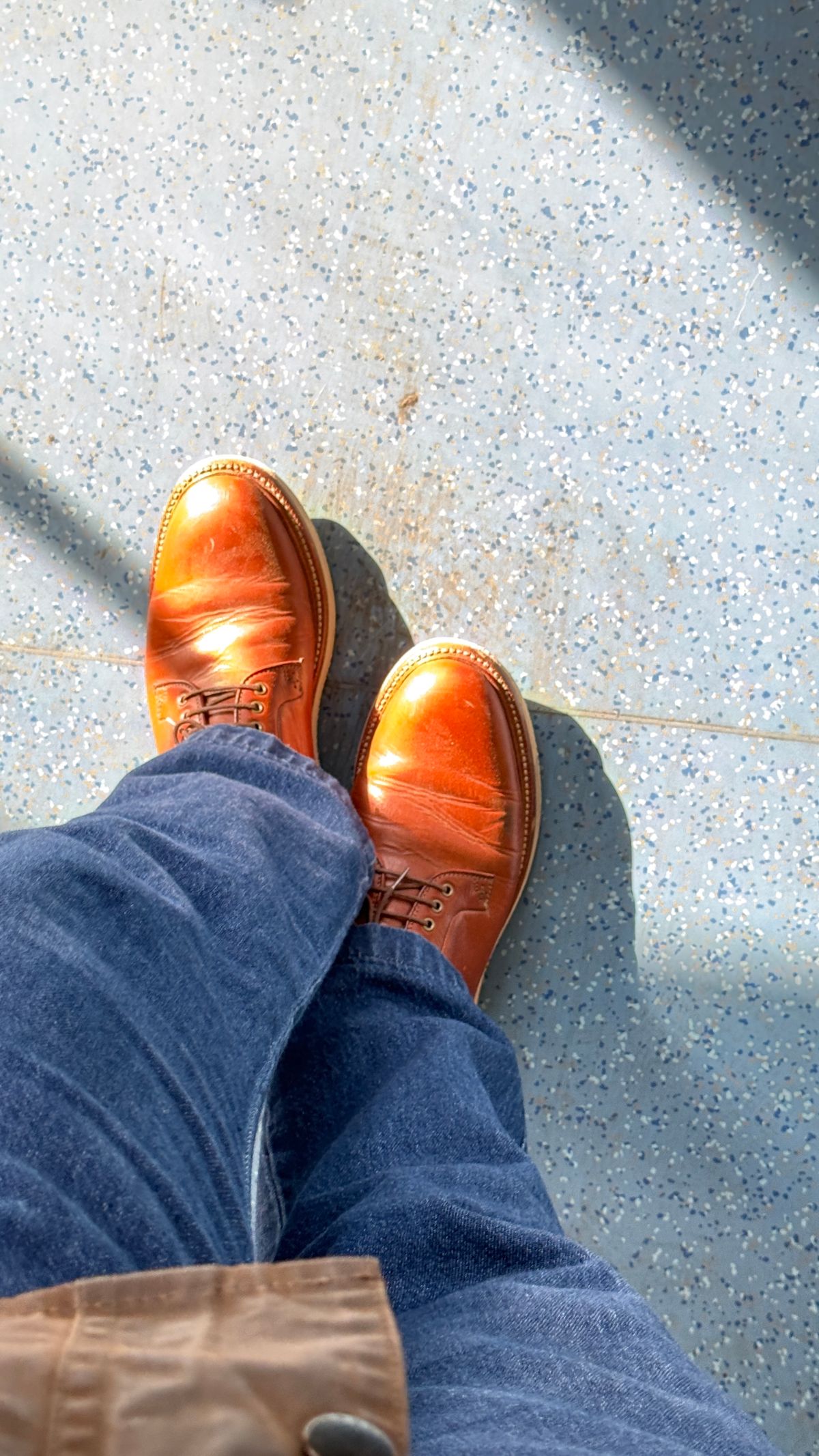 Photo by BigBadWolf on March 26, 2026 of the Grant Stone Plain Toe Blucher in Badalassi Carlo Saddle Tan Minerva.