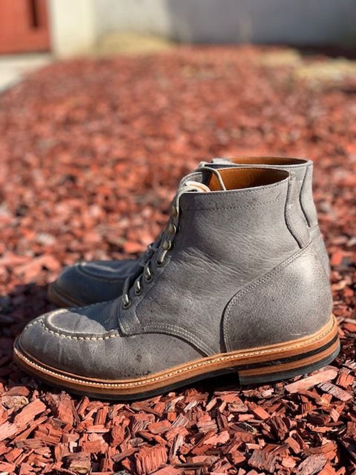 Photo by patinathunderdome on December 5, 2021 of the Grant Stone Ottawa Boot in C.F. Stead Storm Kudu.