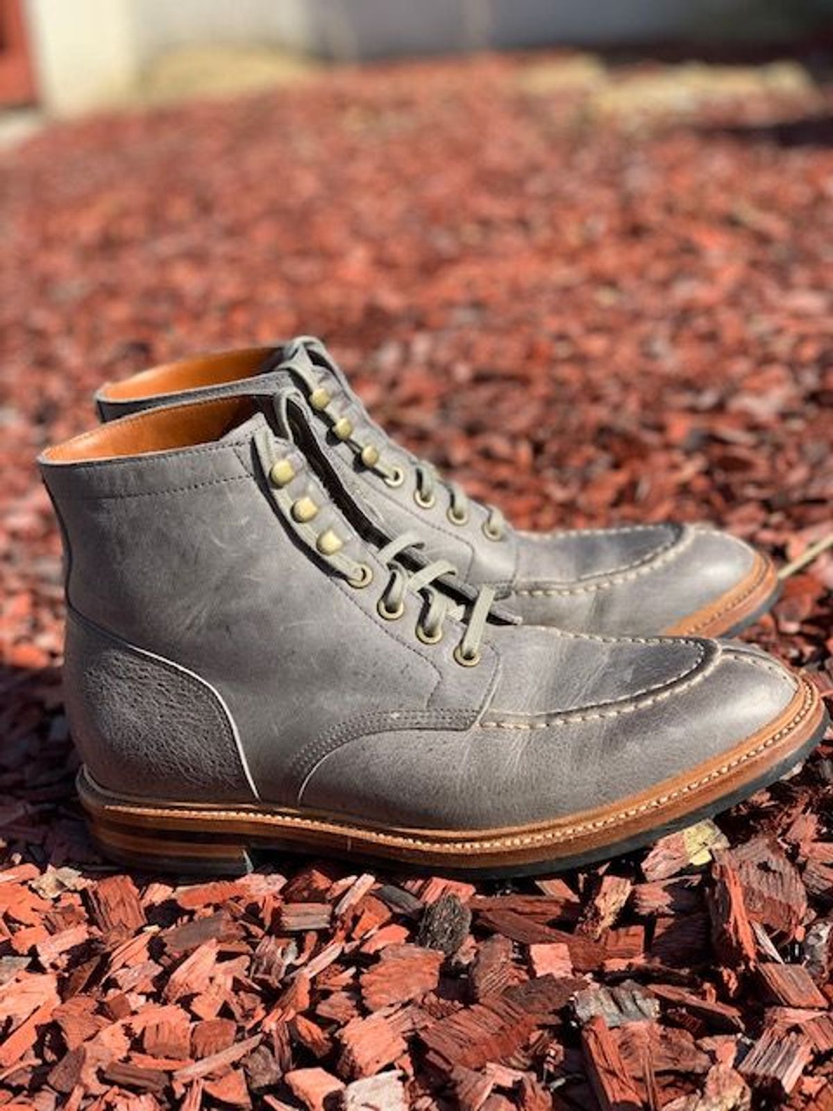 Photo by patinathunderdome on December 5, 2021 of the Grant Stone Ottawa Boot in C.F. Stead Storm Kudu.