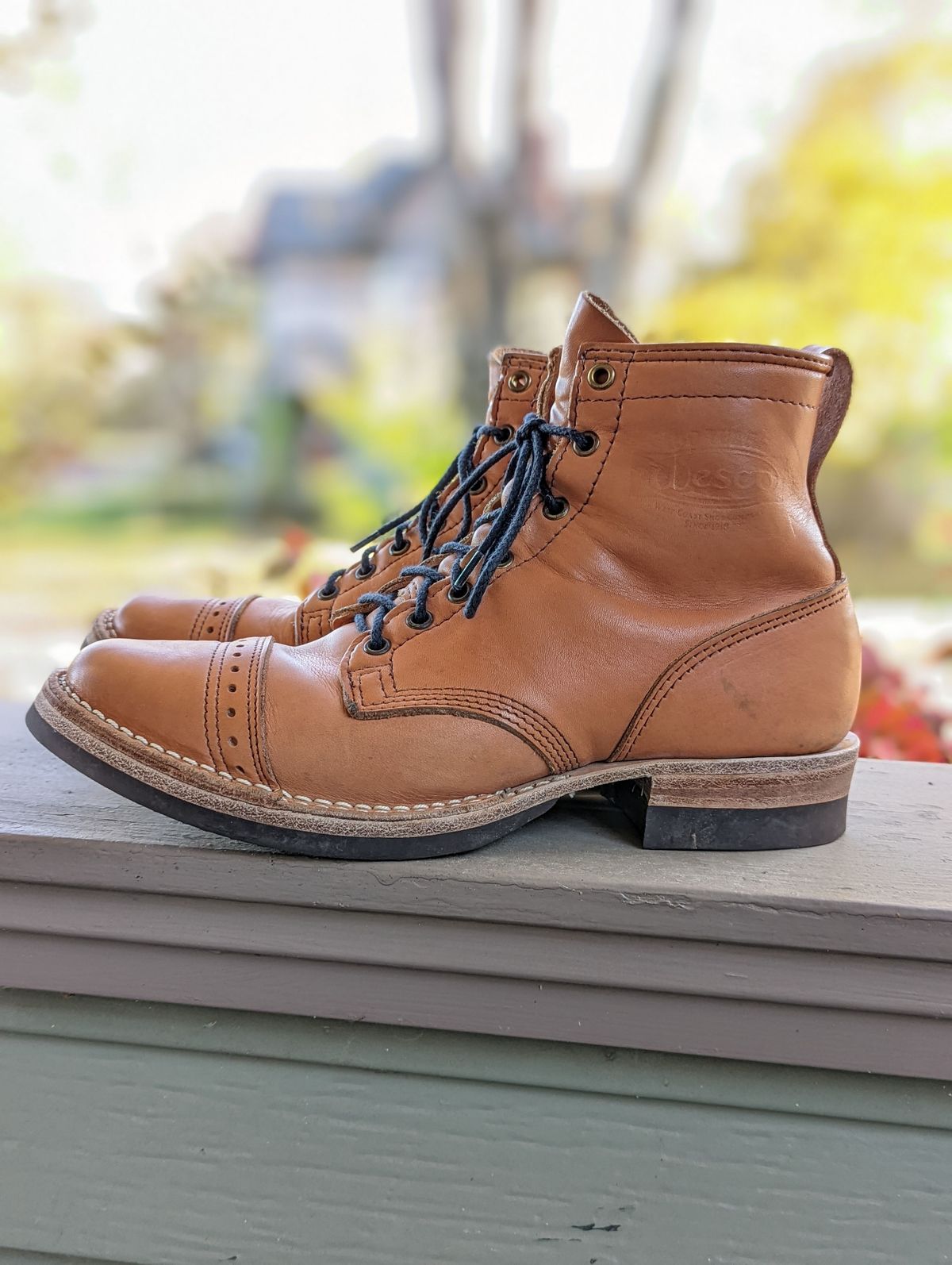 Photo by patinathunderdome on November 1, 2021 of the Wesco Hendrik in Horween Natural Essex.