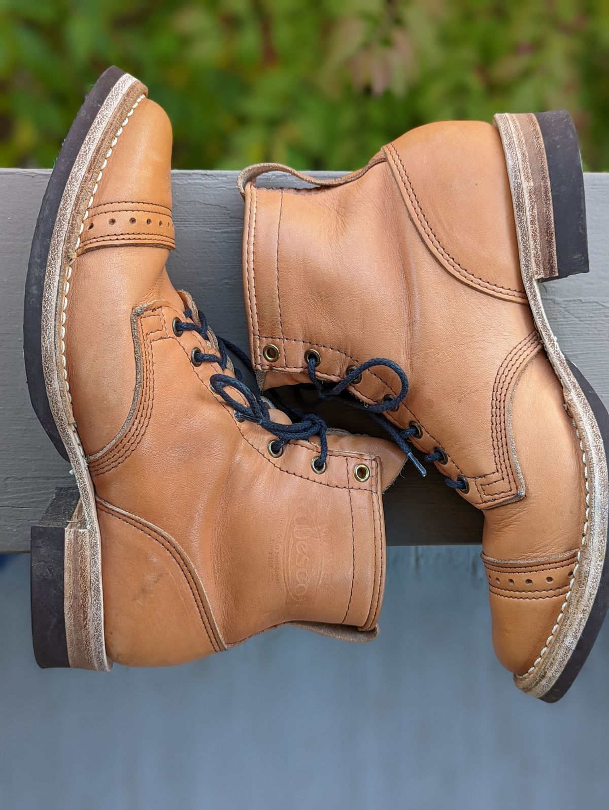 Photo by patinathunderdome on November 1, 2021 of the Wesco Hendrik in Horween Natural Essex.