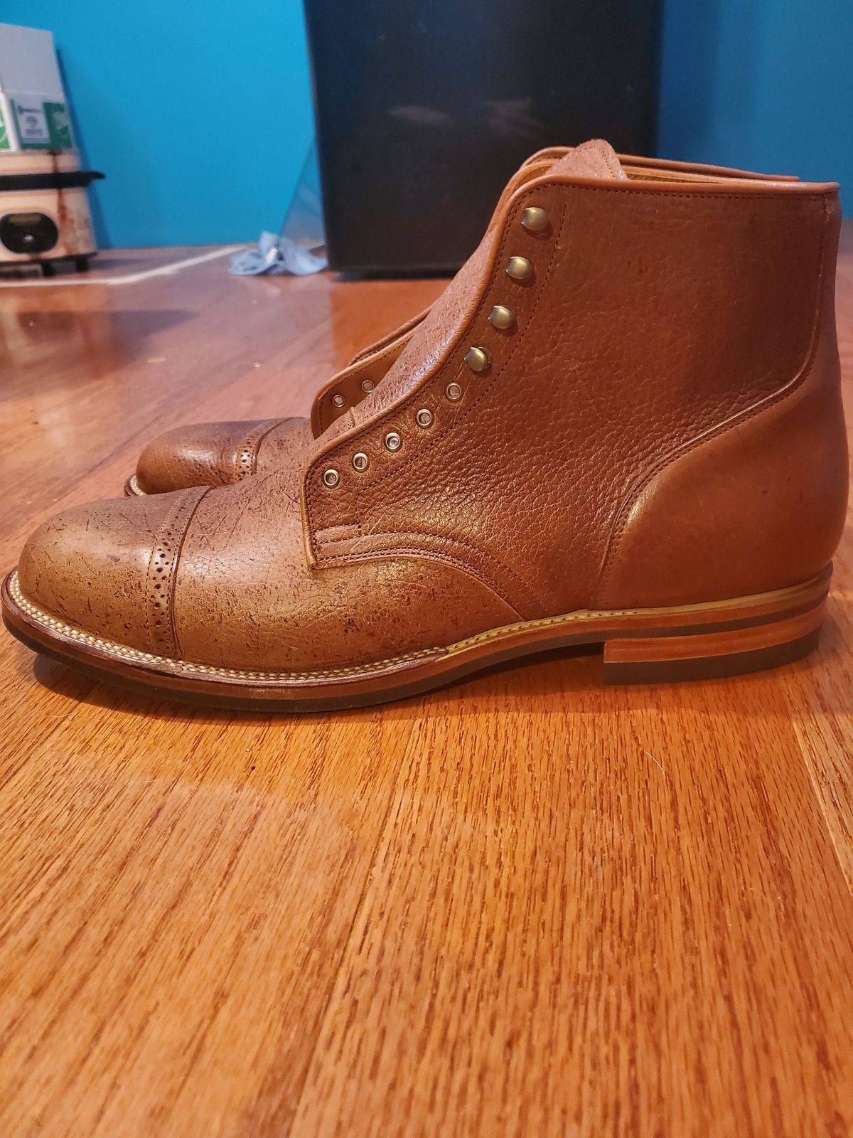 Photo by patinathunderdome on October 5, 2021 of the Viberg Service Boot in C.F. Stead Snuff Shrunken Kudu.