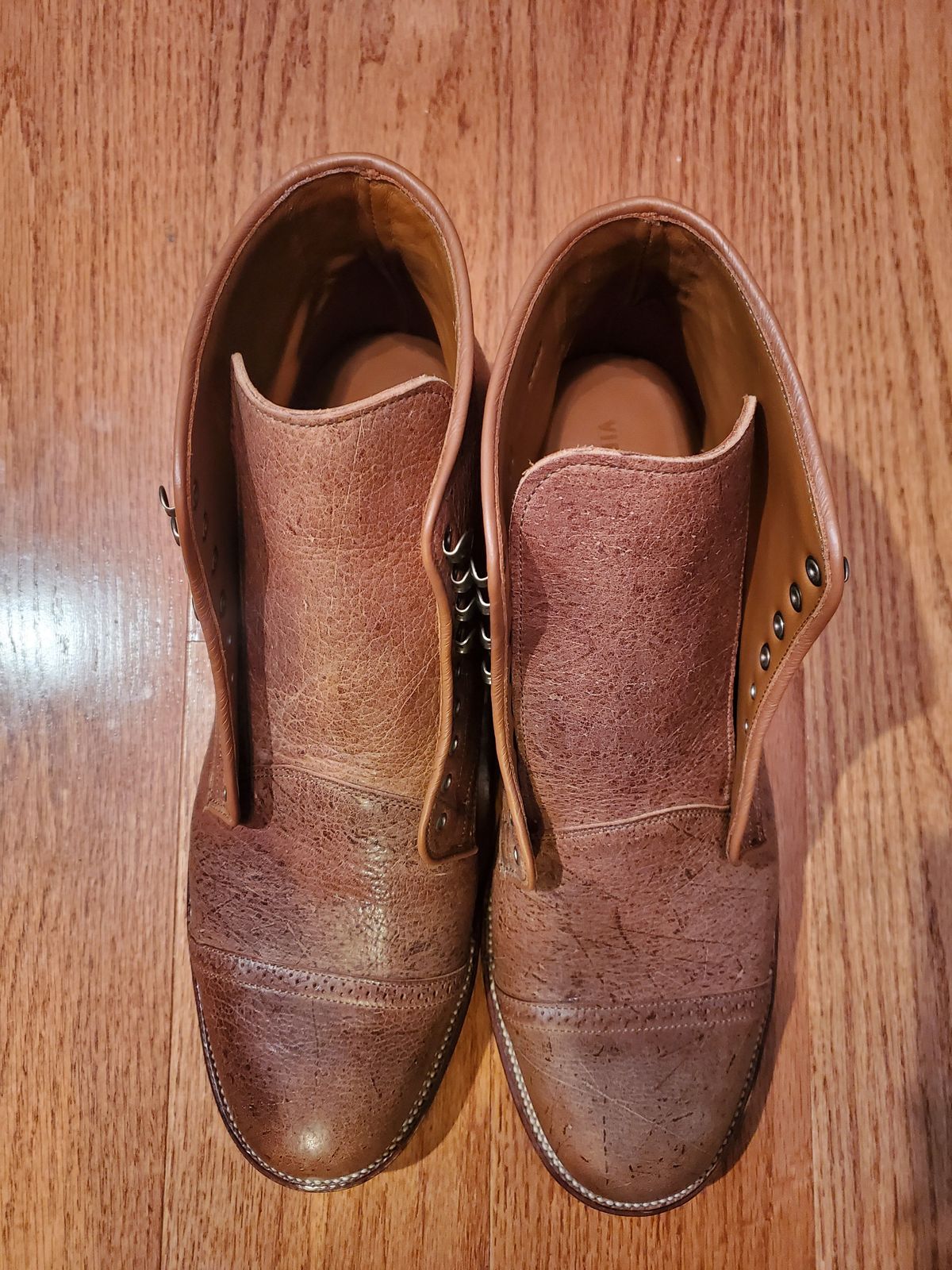 Photo by patinathunderdome on October 5, 2021 of the Viberg Service Boot in C.F. Stead Snuff Shrunken Kudu.