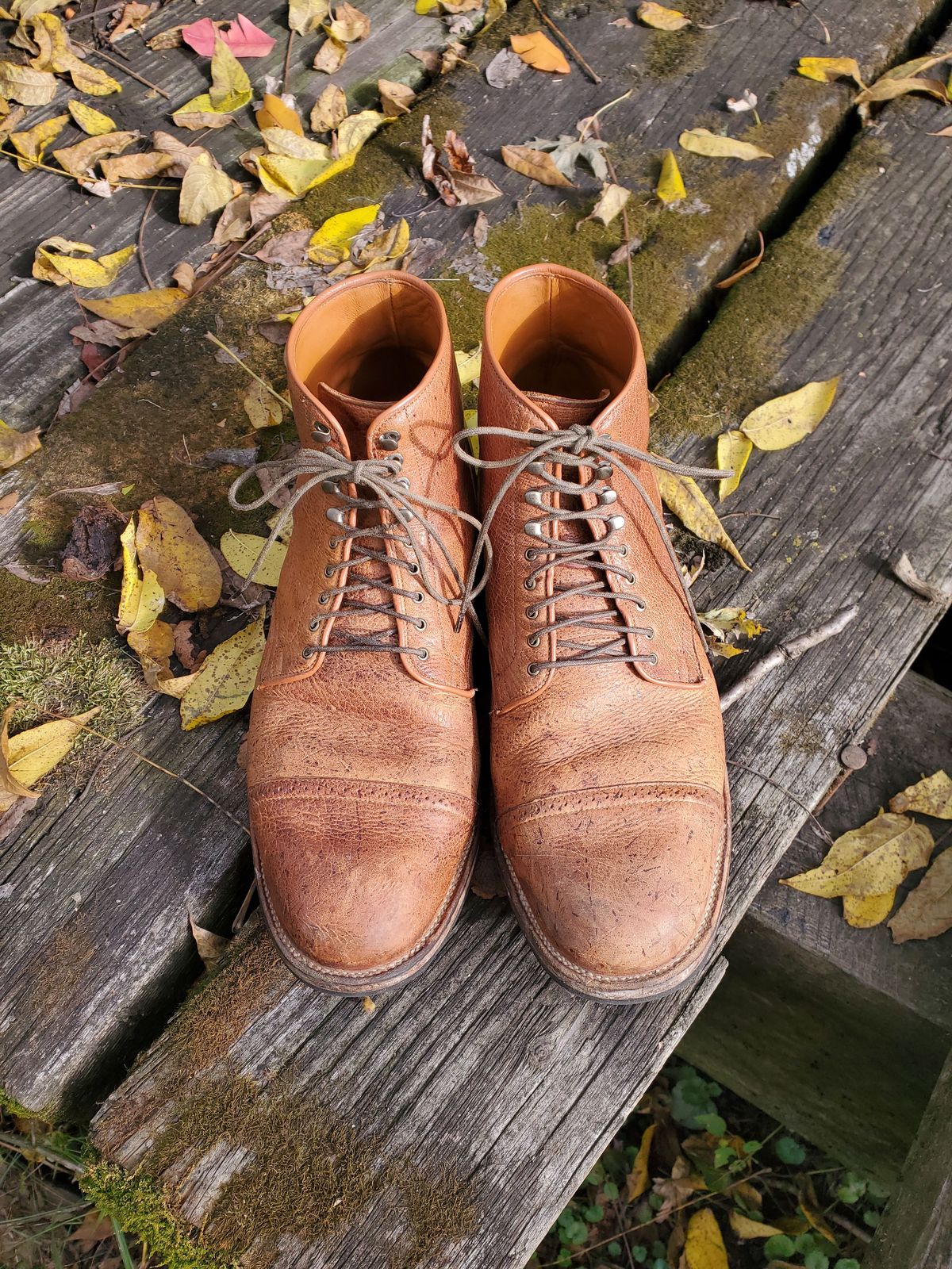 Photo by patinathunderdome on November 1, 2021 of the Viberg Service Boot in C.F. Stead Snuff Shrunken Kudu.