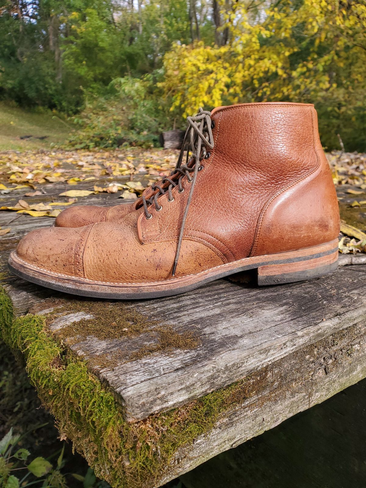 Photo by patinathunderdome on November 1, 2021 of the Viberg Service Boot in C.F. Stead Snuff Shrunken Kudu.