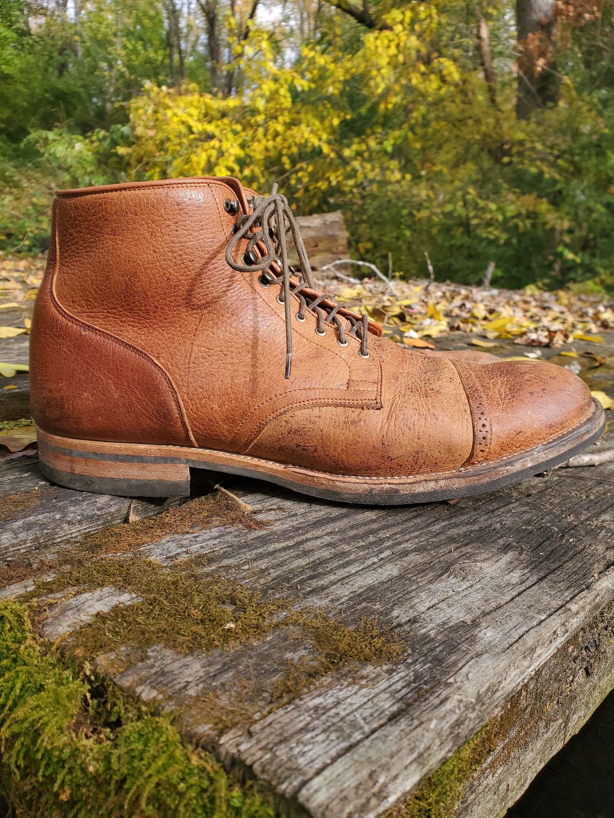 Photo by patinathunderdome on November 1, 2021 of the Viberg Service Boot in C.F. Stead Snuff Shrunken Kudu.