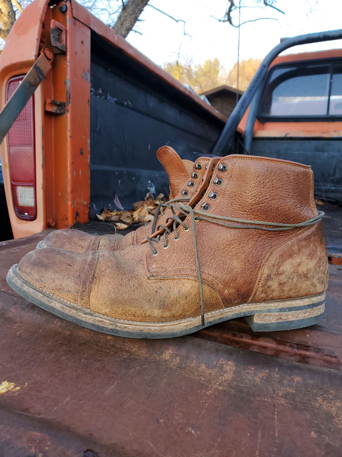 Photo by patinathunderdome on December 1, 2021 of the Viberg Service Boot in C.F. Stead Snuff Shrunken Kudu.