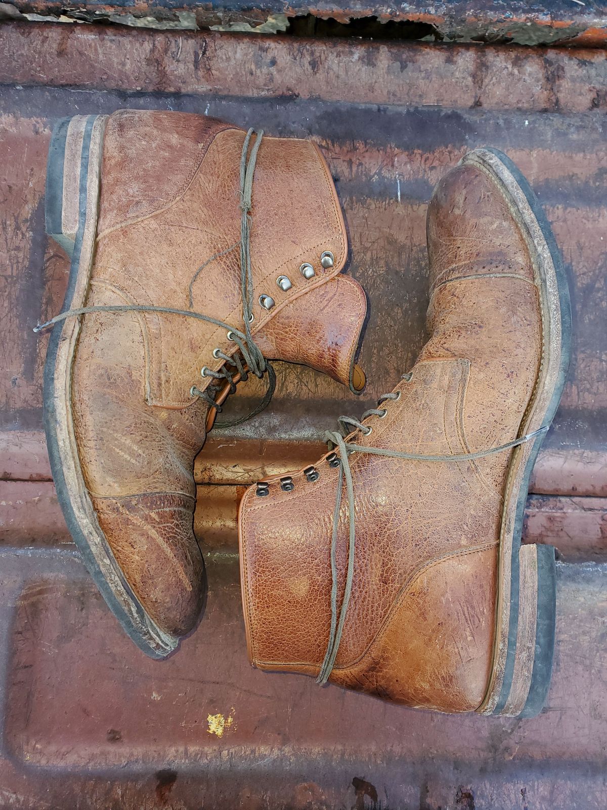 Photo by patinathunderdome on December 1, 2021 of the Viberg Service Boot in C.F. Stead Snuff Shrunken Kudu.