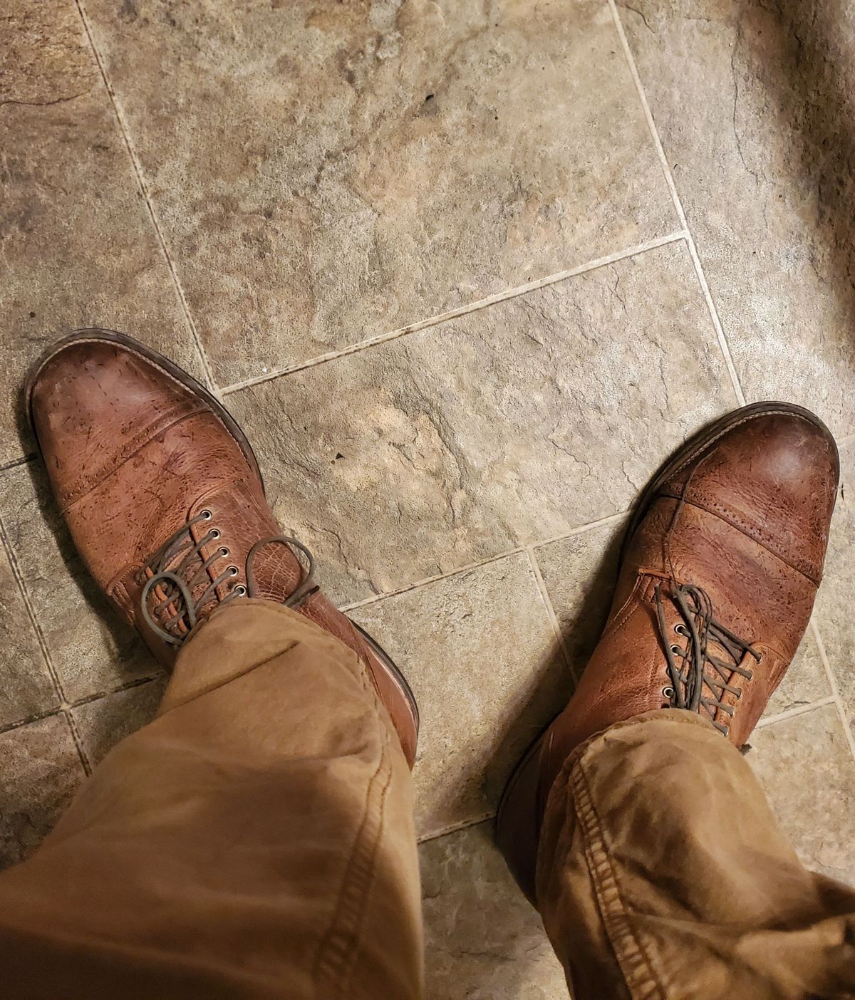 Photo by patinathunderdome on January 2, 2022 of the Viberg Service Boot in C.F. Stead Snuff Shrunken Kudu.