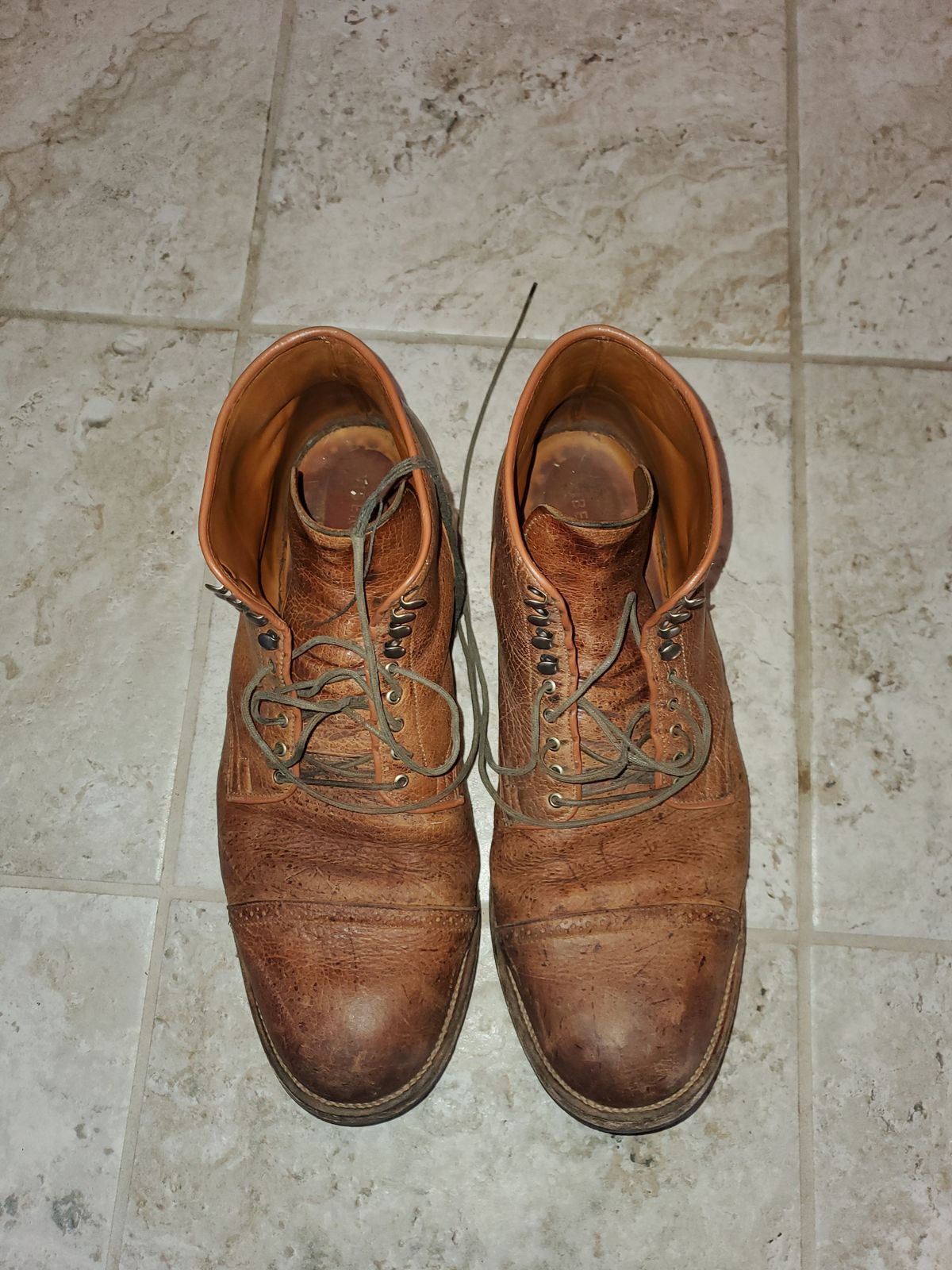 Photo by patinathunderdome on January 2, 2022 of the Viberg Service Boot in C.F. Stead Snuff Shrunken Kudu.