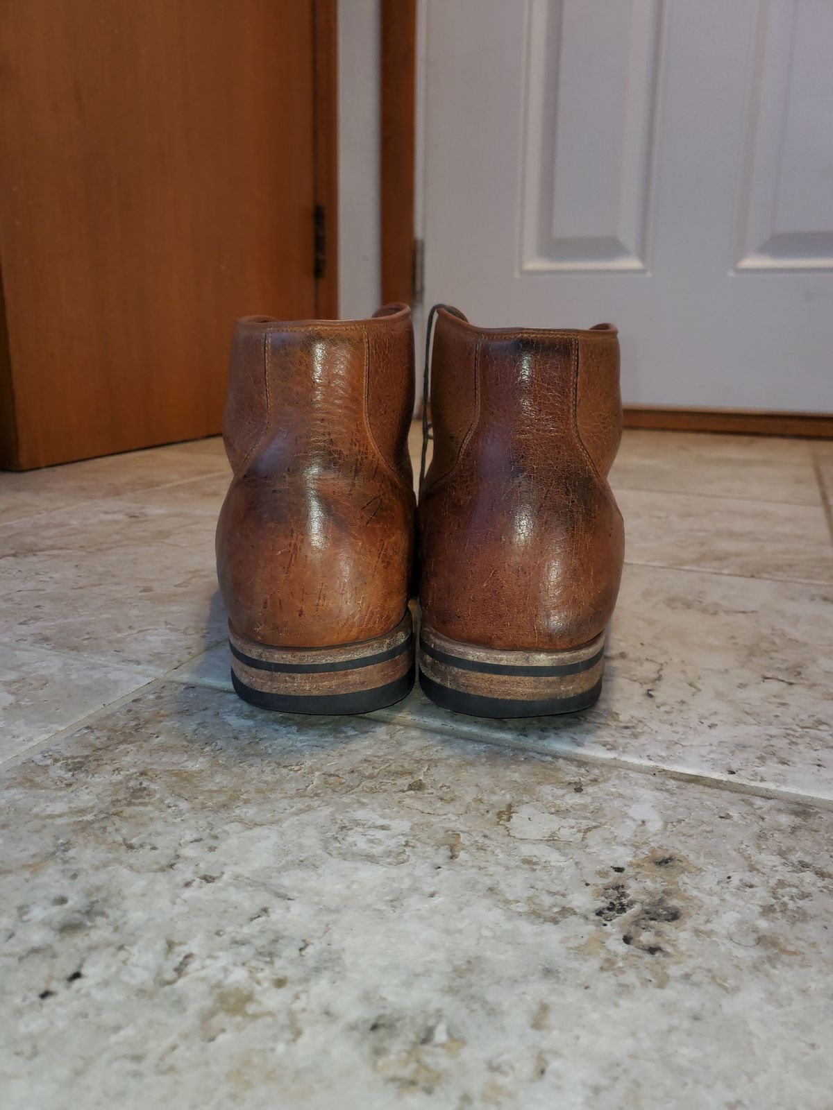 Photo by patinathunderdome on January 2, 2022 of the Viberg Service Boot in C.F. Stead Snuff Shrunken Kudu.