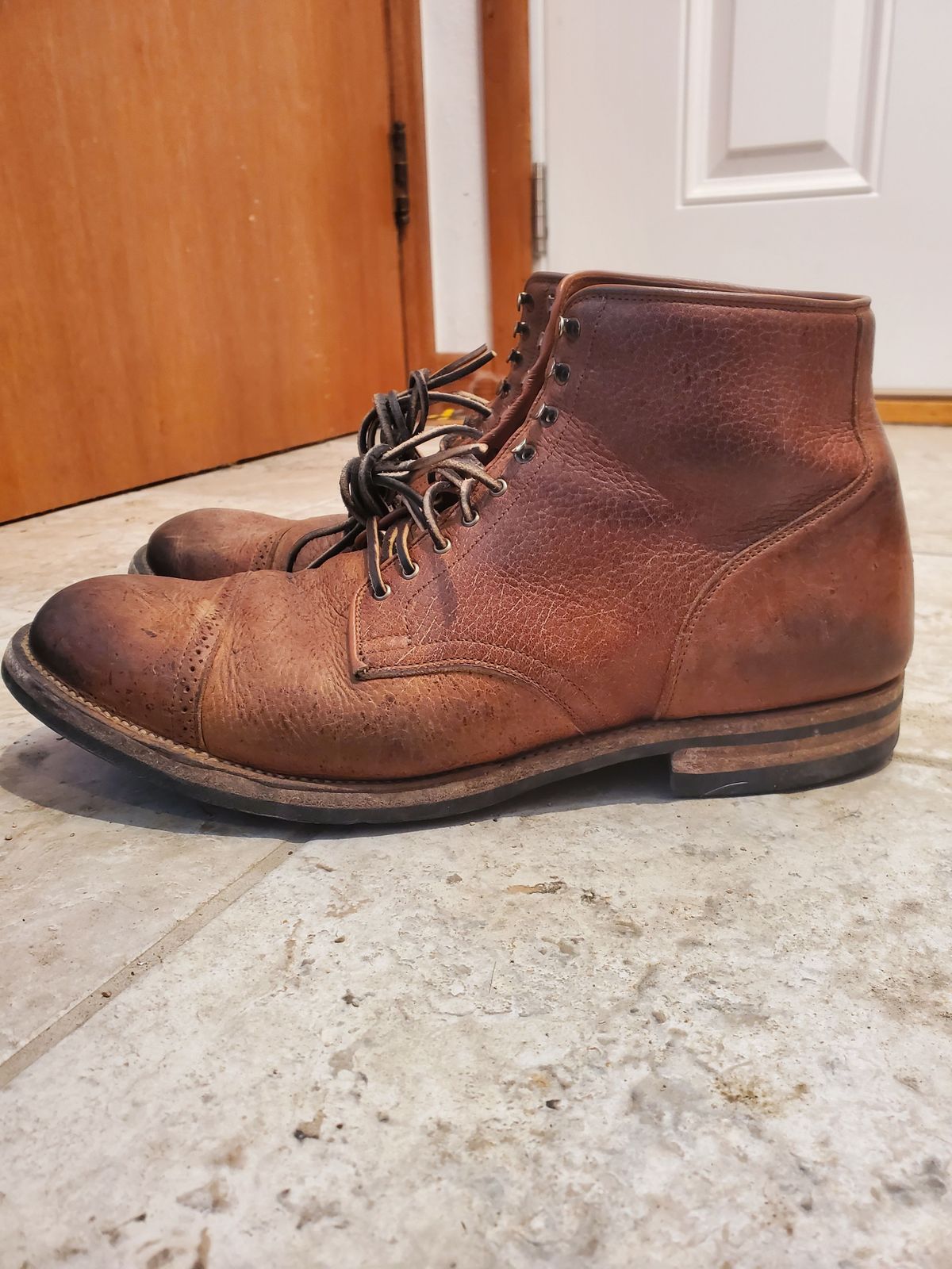 Photo by patinathunderdome on February 4, 2022 of the Viberg Service Boot in C.F. Stead Snuff Shrunken Kudu.