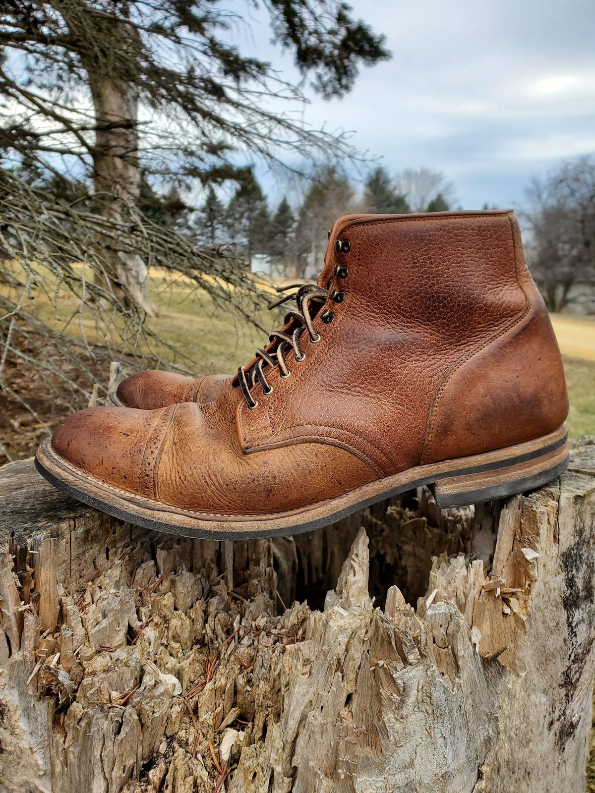 Photo by patinathunderdome on March 5, 2022 of the Viberg Service Boot in C.F. Stead Snuff Shrunken Kudu.