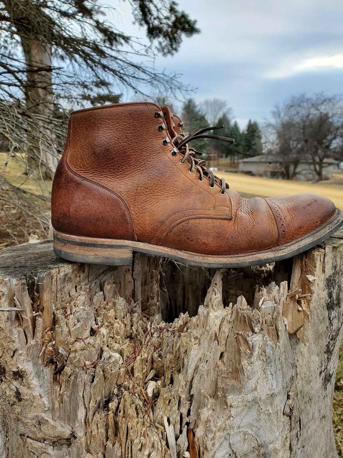 Photo by patinathunderdome on March 5, 2022 of the Viberg Service Boot in C.F. Stead Snuff Shrunken Kudu.