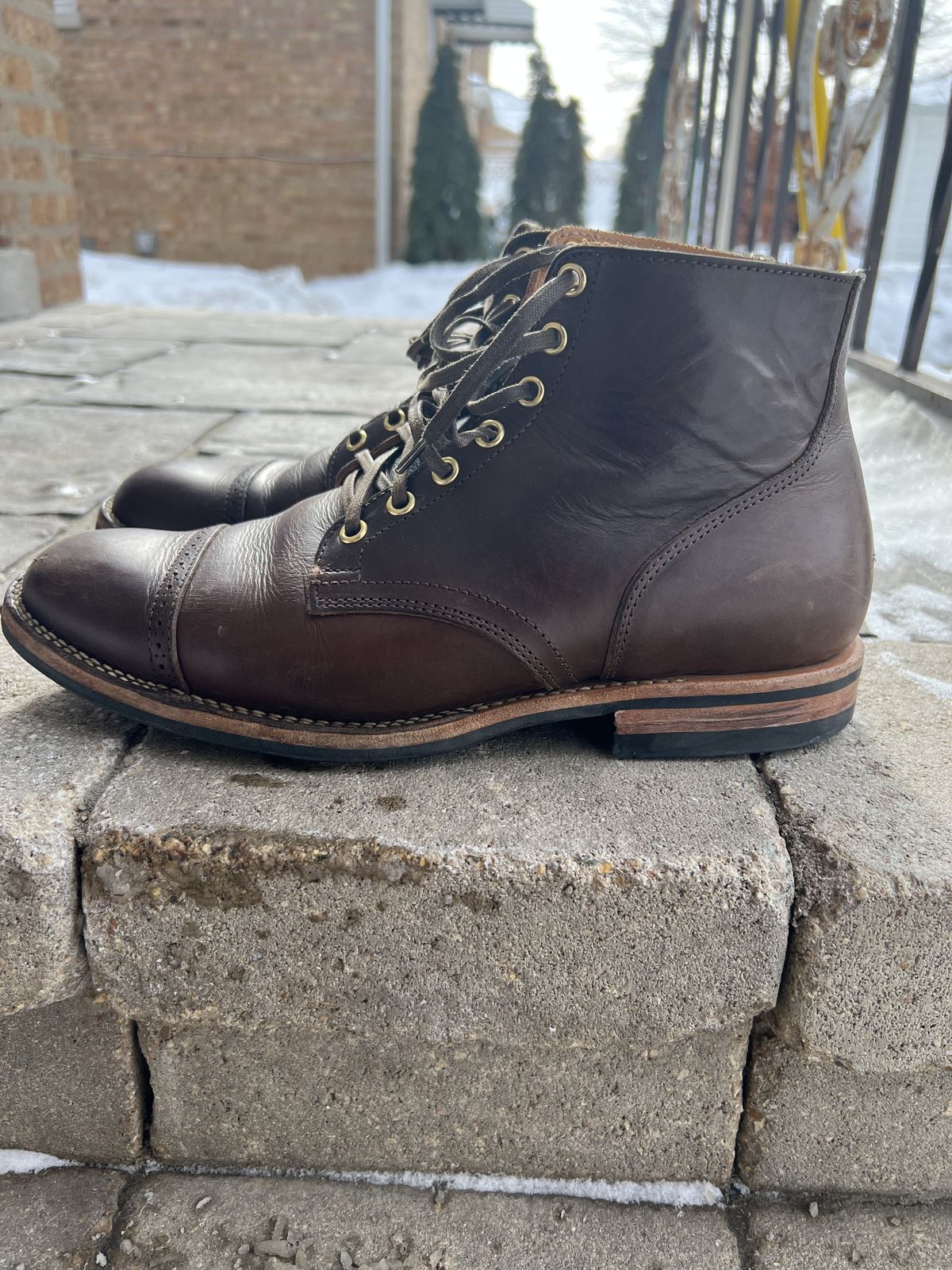 Photo by patinathunderdome on February 5, 2022 of the Viberg Service Boot in Guidi Olive Calf.