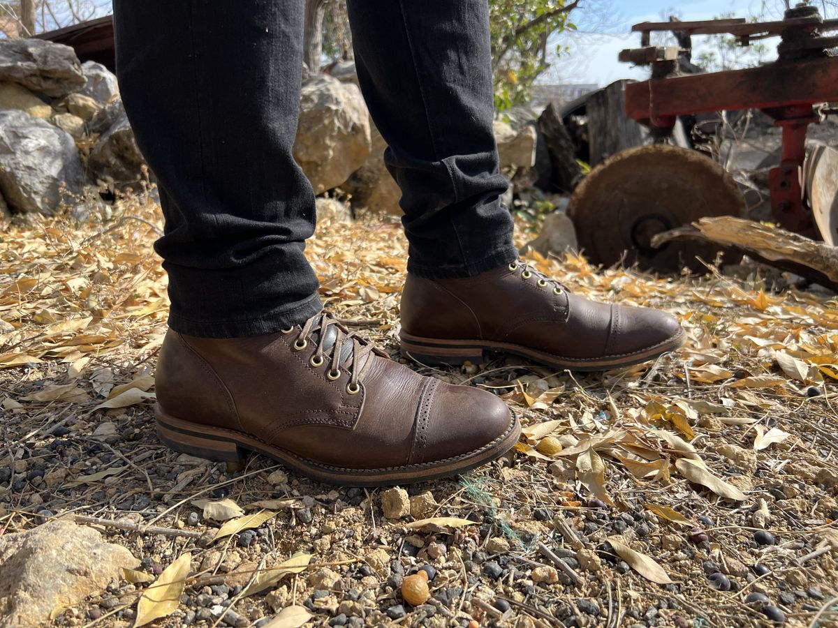 Photo by patinathunderdome on May 6, 2022 of the Viberg Service Boot in Guidi Olive Calf.