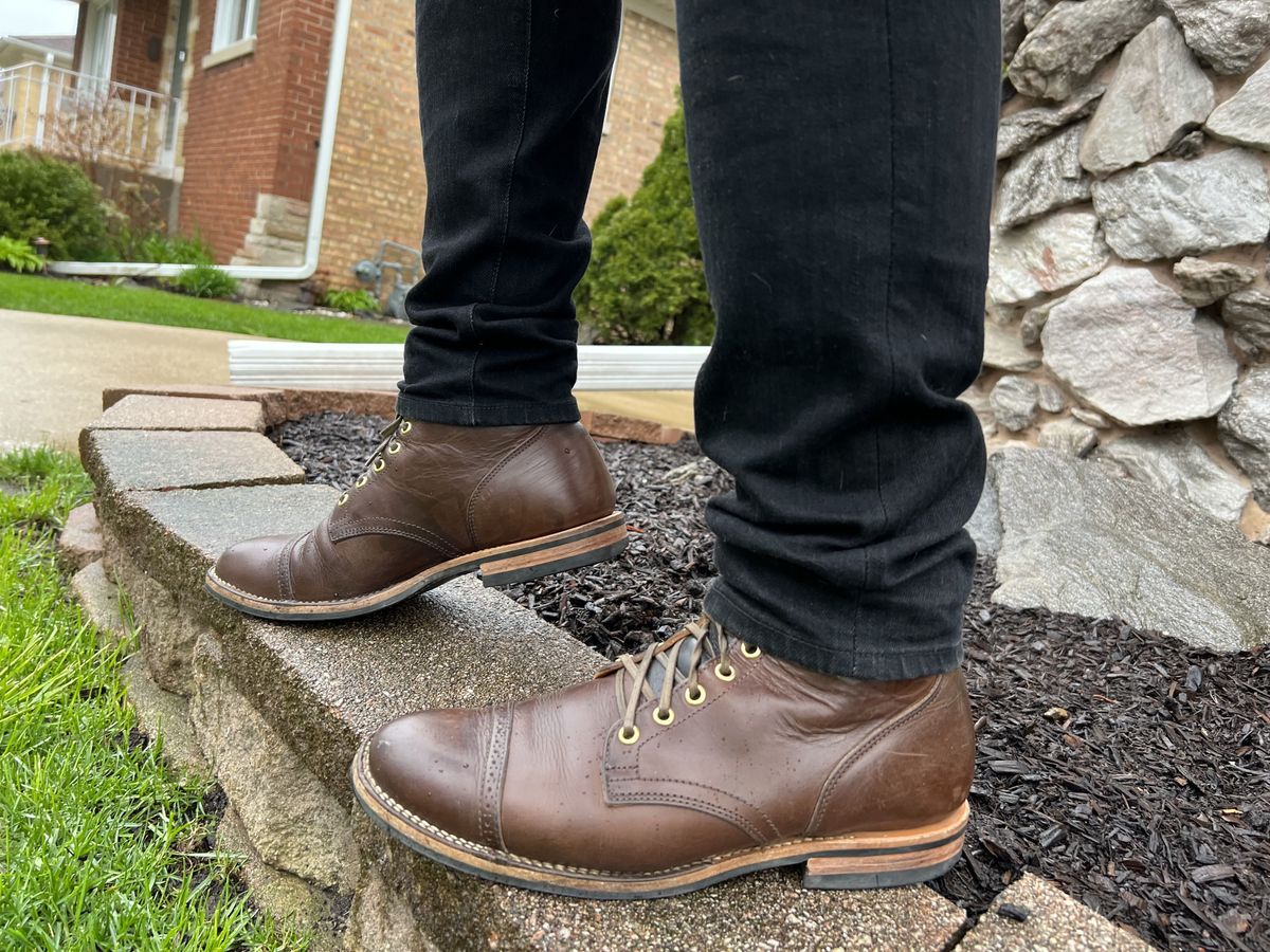 Photo by patinathunderdome on May 6, 2022 of the Viberg Service Boot in Guidi Olive Calf.