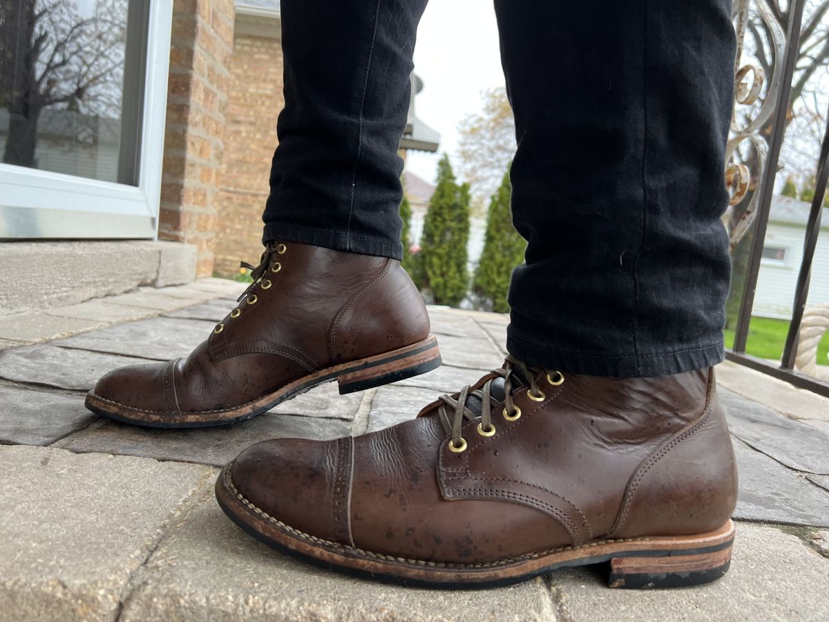 Photo by patinathunderdome on May 6, 2022 of the Viberg Service Boot in Guidi Olive Calf.