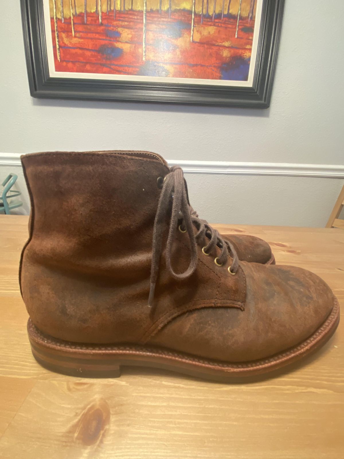 Photo by patinathunderdome on January 2, 2022 of the Grant Stone Edward Boot in C.F. Stead Tobacco Waxy Commander Suede.