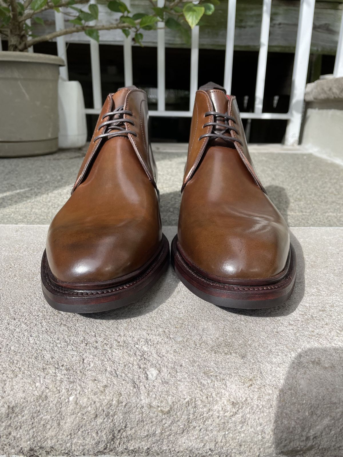 Photo by patinathunderdome on October 1, 2021 of the Carmina Chukka Boots 708 in Horween Armagnac Shell Cordovan.