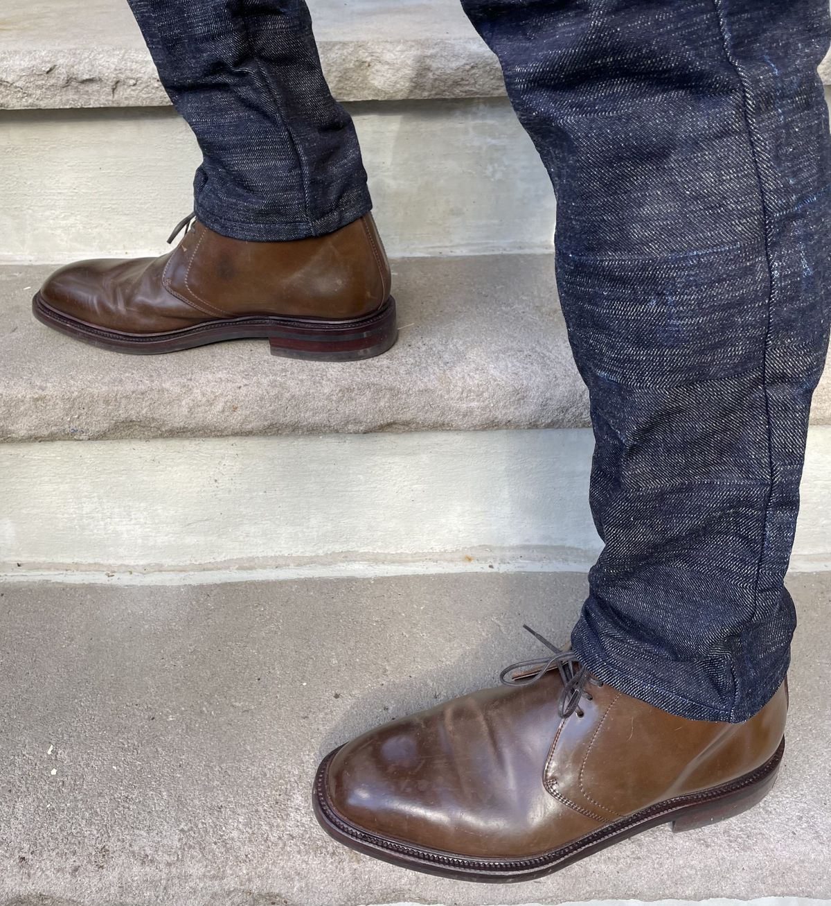 Photo by patinathunderdome on November 3, 2021 of the Carmina Chukka Boots 708 in Horween Armagnac Shell Cordovan.