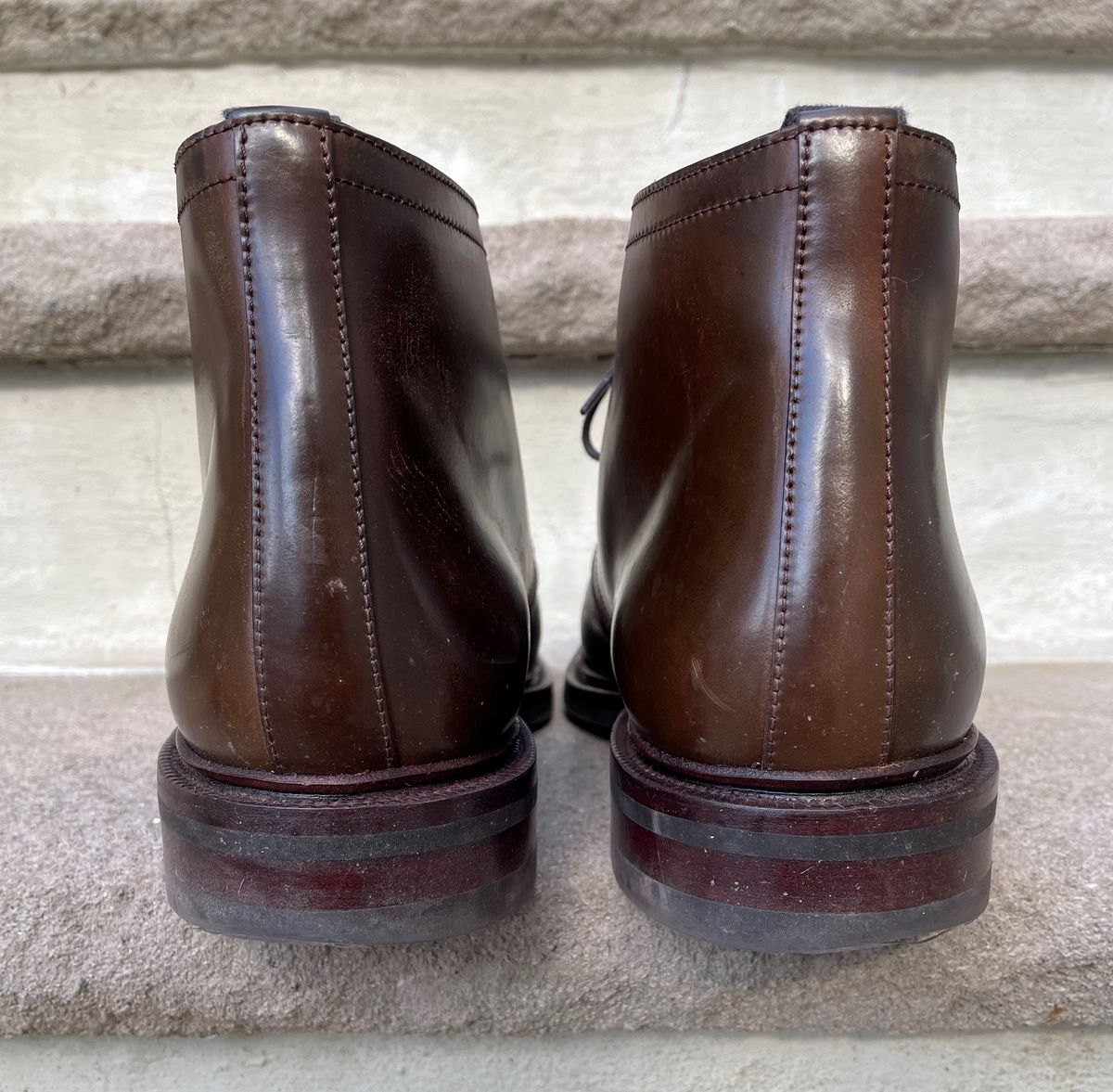 Photo by patinathunderdome on November 3, 2021 of the Carmina Chukka Boots 708 in Horween Armagnac Shell Cordovan.