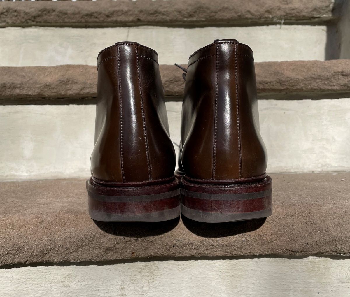 Photo by patinathunderdome on December 3, 2021 of the Carmina Chukka Boots 708 in Horween Armagnac Shell Cordovan.